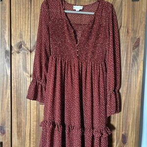 Love Riche Maroon Polka Dot Long Sleeve Dress